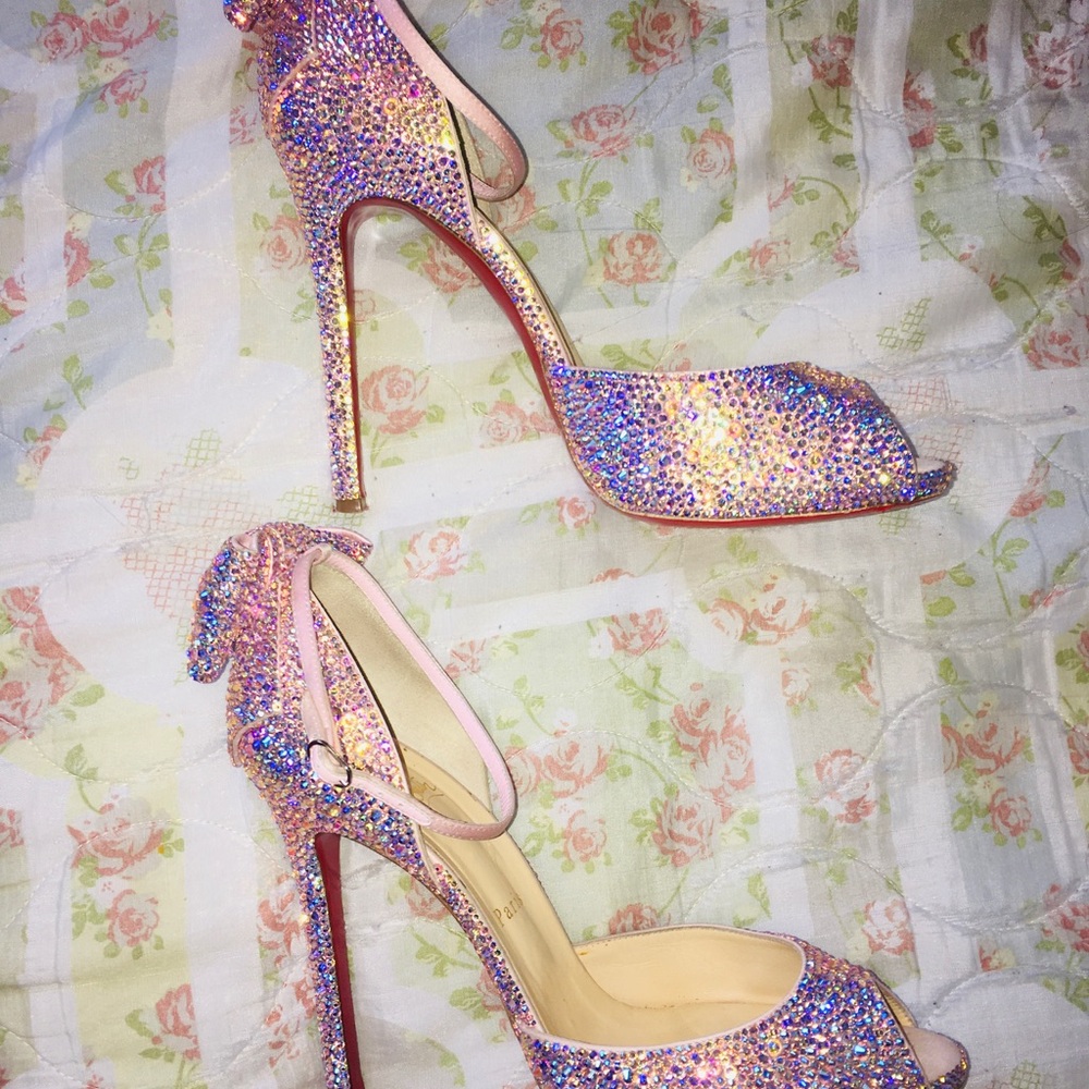 BARBIE pink LOUBOUTIN 💯% AUTHENTIC strass AB crystal 120mm - Picture 8 of 16